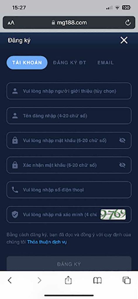 Cách đăng ký tài khoản Mg188 trên điện thoại