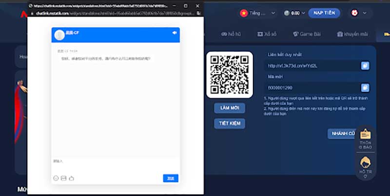 Hình thức liên hệ hỗ trợ qua live chat tại mg188