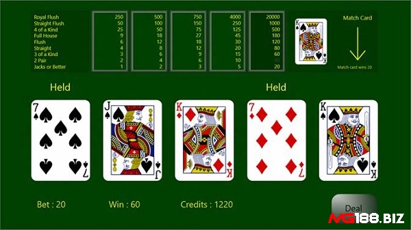 Draw Poker có cách xét điểm tương tự cách chơi truyền thống