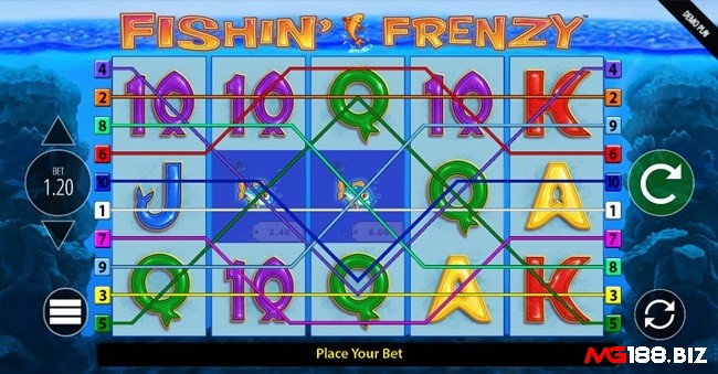 Fishing Frenzy có bối cảnh tươi sáng với các cuộn phim được đặt trên nền đại dương xanh thẳm