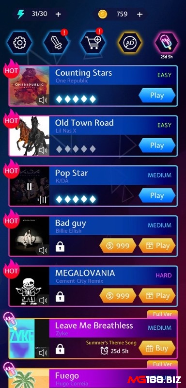 Game Beat Blade Dash Dance mở ra một kho nhạc đa dạng và phong phú