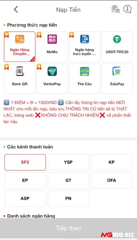 Nạp tiền tại web cược Gi8 đa dạng phương thức