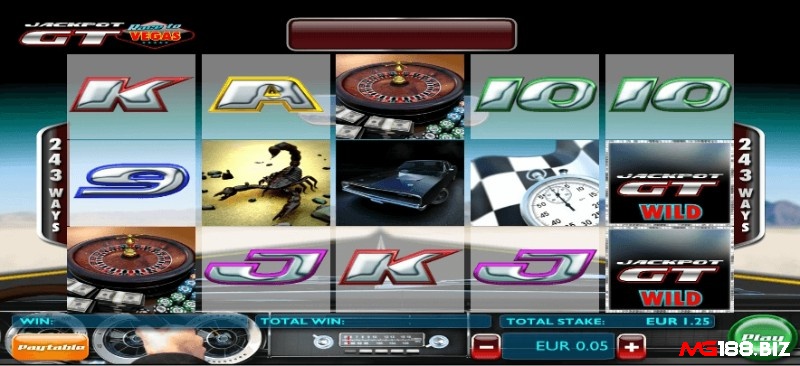 Jackpot GT Jackpot Race to Vegas sở hữu các biểu tượng lái xe và không khí của sòng bạc