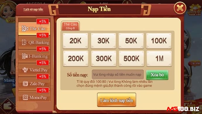 Nạp tiefn tại web game với đa dạng phương thức