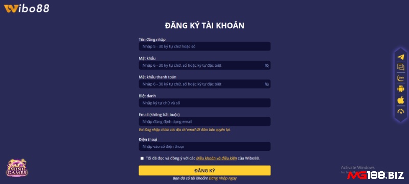 Các bước đăng kí tài khoản để tham gia cá cược tại nhà cái Wibo88