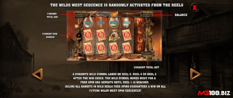 Tính năng Wild West có biểu tượng Wild di chuyển, kích hoạt nhiều cơ hội thắng