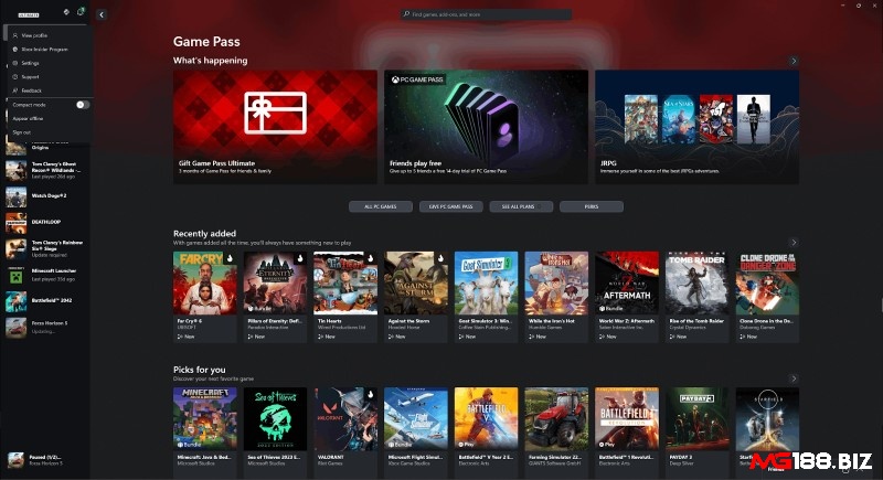 Xbox App (dành cho PC) cung cấp hàng trăm game chất lượng cao với mức phí hàng tháng