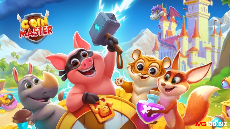 Coin Master, game top 10 game kiếm tiền, kết hợp xây dựng, tấn công và quay slot, cho phép rút tiền thật