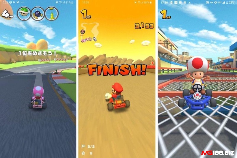 Mario Kart Tour nổi bật nhờ đồ họa tươi sáng và lối chơi thân thiện với mọi đối tượng