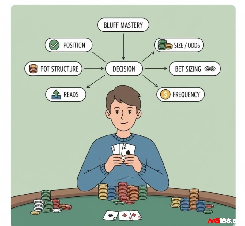 Người chơi poker học hỏi chiến thuật Bluff và semi-bluff là gì, nâng cao kỹ năng phân tích và kinh nghiệm để chinh phục bàn chơi