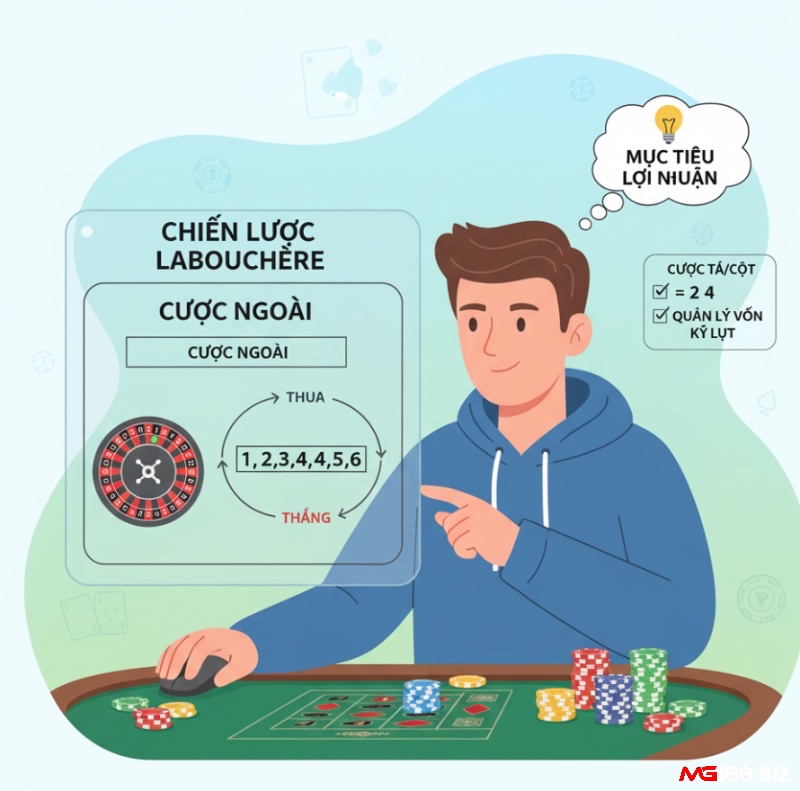 Người chơi Roulette sử dụng chiến lược Labouchère, điều chỉnh dãy số cược để đạt mục tiêu lợi nhuận mong muốn