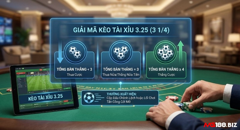 Hướng dẫn giải mã kèo Tài Xỉu 3.25 chi tiết các trường hợp thắng/thua theo tổng bàn thắng và điều kiện xuất hiện trong tài xỉu 3.25 là gì