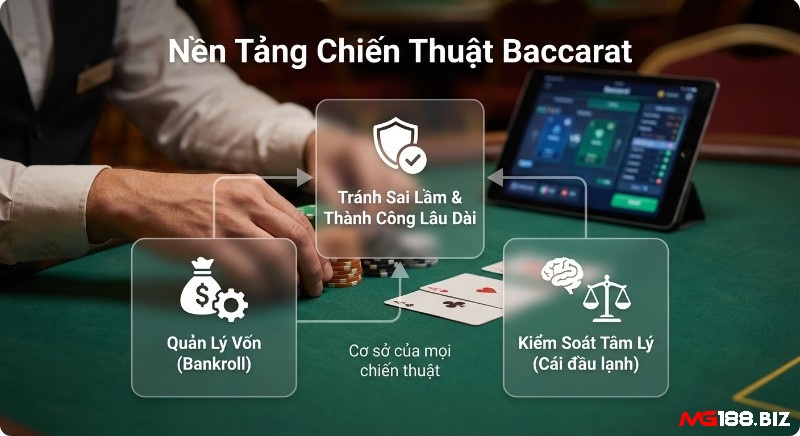 Sơ đồ nền tảng Baccarat chỉ ra quản lý vốn (bankroll) và kiểm soát tâm lý là cơ sở tránh sai lầm, thành công bền vững