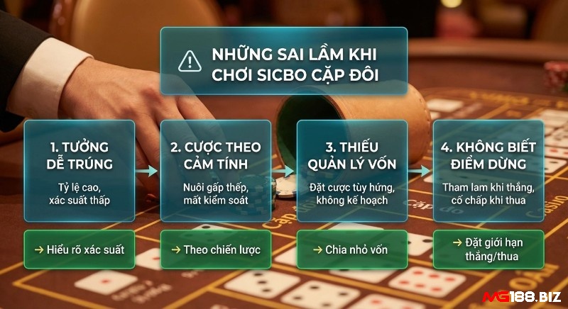 Checklist 4 sai lầm khi chơi Sicbo cặp đôi là gì: lầm tưởng dễ trúng, cược cảm tính, thiếu vốn, không biết điểm dừng