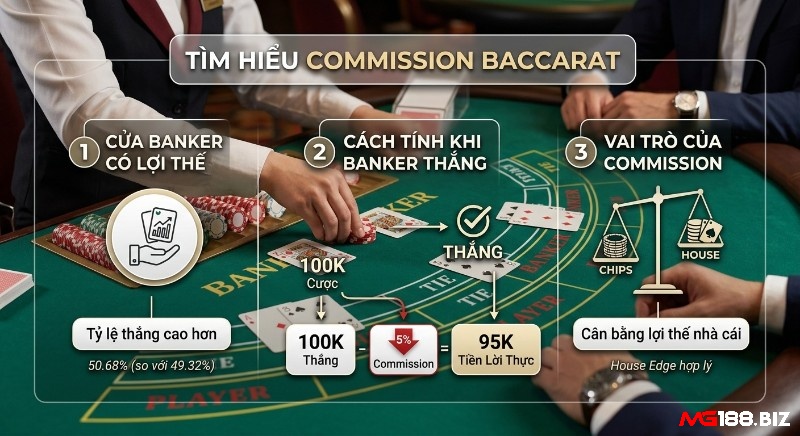 Hướng dẫn hiểu rõ baccarat commission cao hay thấp tốt: tỷ lệ thắng Banker, cách tính phí và vai trò cân bằng lợi thế nhà cái