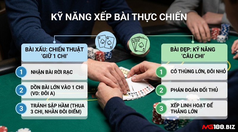 Kỹ năng xếp bài thực chiến cách tính chi mậu binh: chiến thuật giữ 1 chi khi bài xấu và kỹ năng câu chi khi bài đẹp để tối ưu lợi nhuận