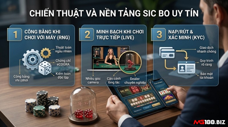 Chiến thuật và nền tảng Sic bo là gì uy tín: minh họa công bằng RNG với eCOGRA, minh bạch Live với nhiều góc quay, nạp rút KYC an toàn