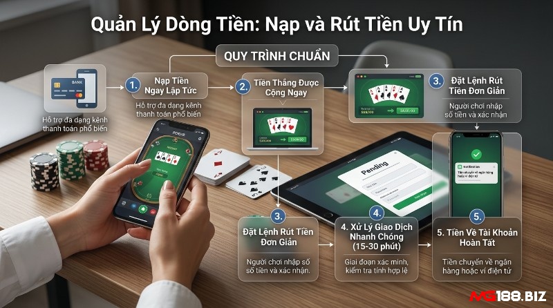 Quản lý dòng tiền nạp rút uy tín bàn poker: quy trình 5 bước nạp tức thì, tiền thắng cộng ngay, rút đơn giản, xử lý nhanh, tiền về tài khoản