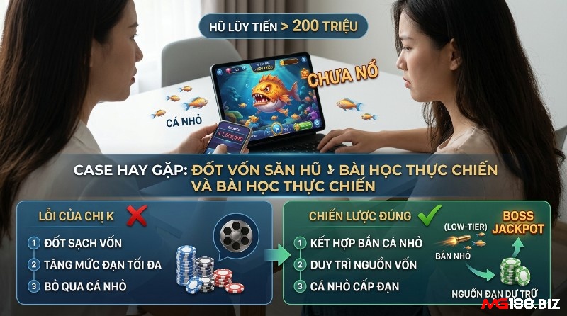 Bài học thực chiến săn jackpot: Người phụ nữ chơi game bắn cá, hũ >200 triệu chưa nổ. Tránh đốt vốn chỉ săn boss, kết hợp bắn cá nhỏ duy trì vốn